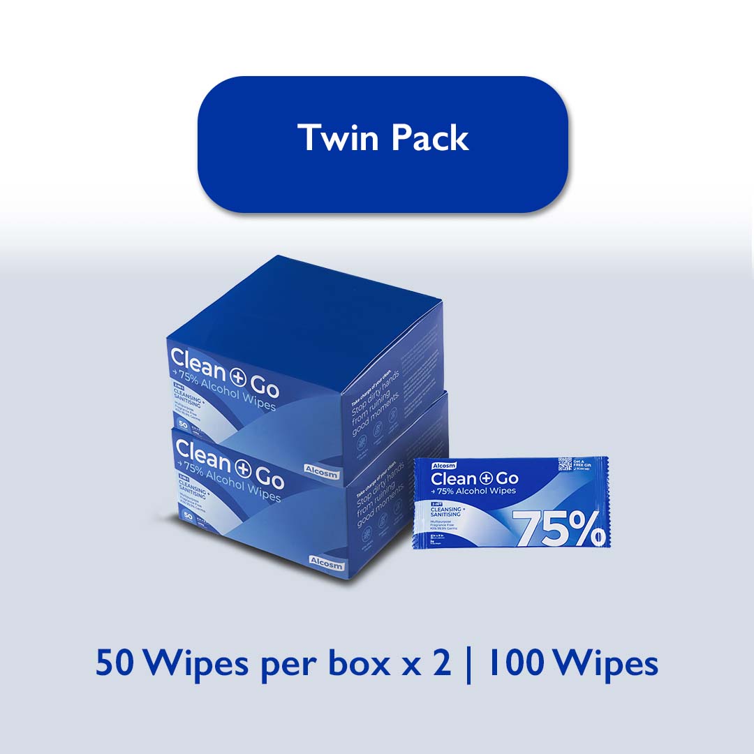 Alcosm™ 75% Classic Alcohol Wipes - Individual Sheet ( 50s' x 1 Boxes ) [Expiry: 12 Aug 2024]