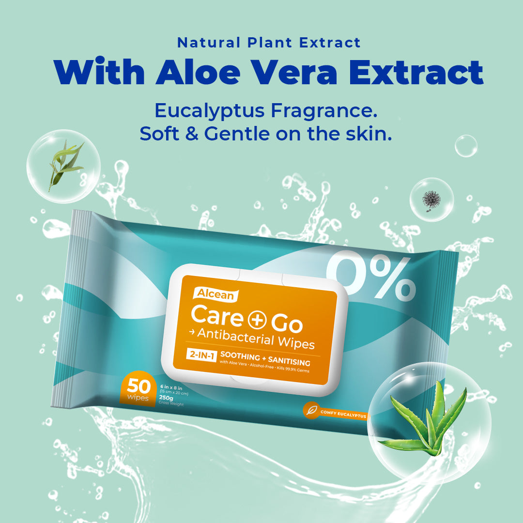 Alcean 0% Alcohol Antibacterial Wipes 50 Wipes (3 Packs / 9 Packs)