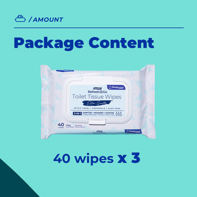 Alcean Flushable Toilet Tissue Wipes (40 Wipes x 3 Packs)