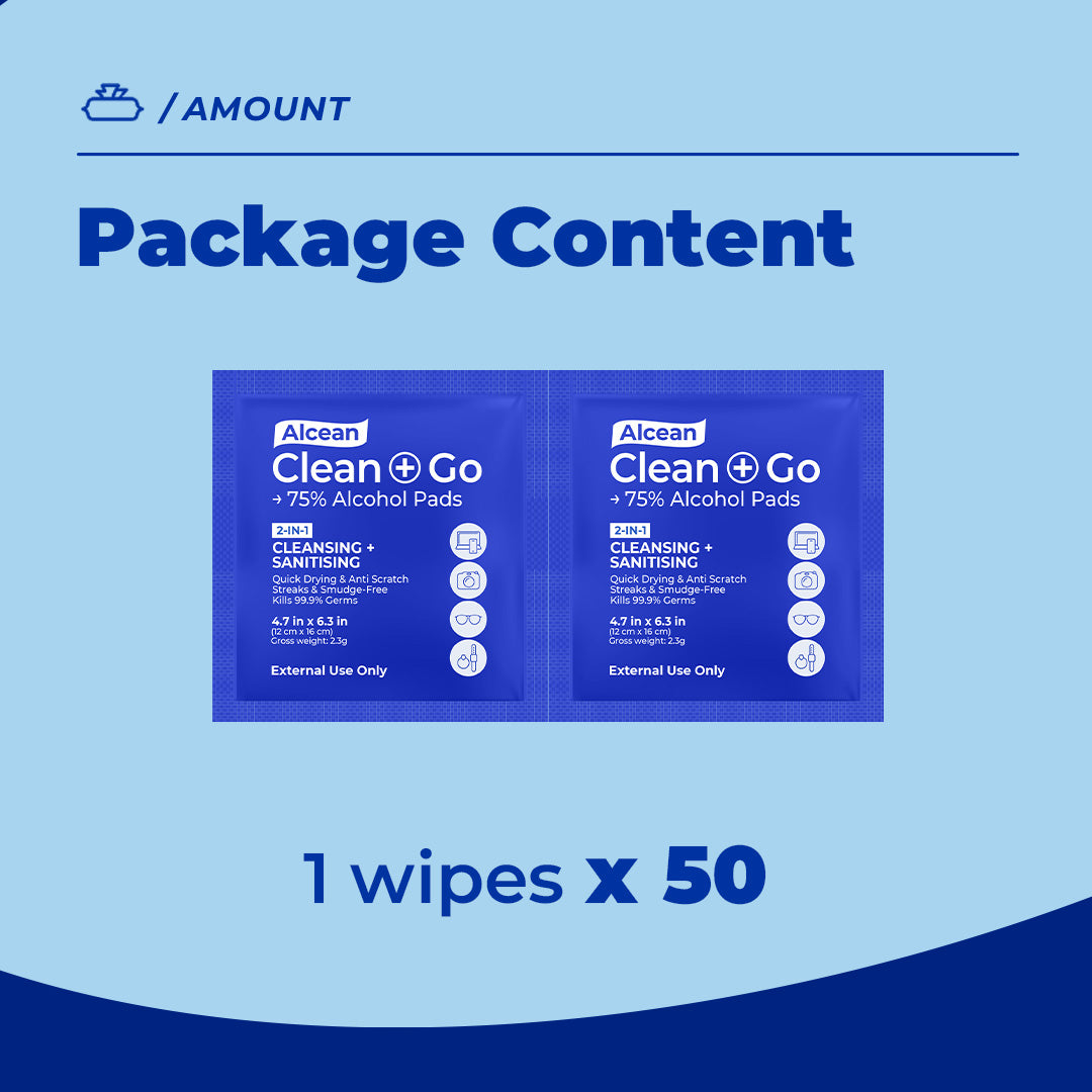 Alcean 75% Alcohol Pads - Individual Pad 50 Wipes (1 Box / 4 Boxes)