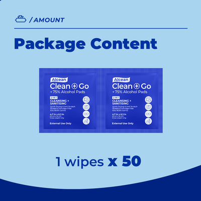 Alcean 75% Alcohol Pads - Individual Pad 50 Wipes (1 Box / 4 Boxes)