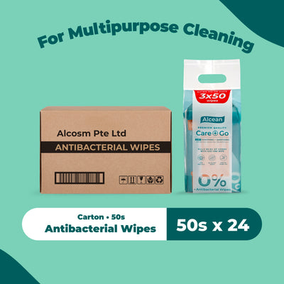 [Carton] Alcean 0% Alcohol Antibacterial Wipes (50 Wipes x 24 Packs)