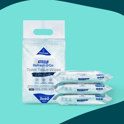 Alcean Flushable Toilet Tissue Wipes (40 Wipes x 3 Packs)