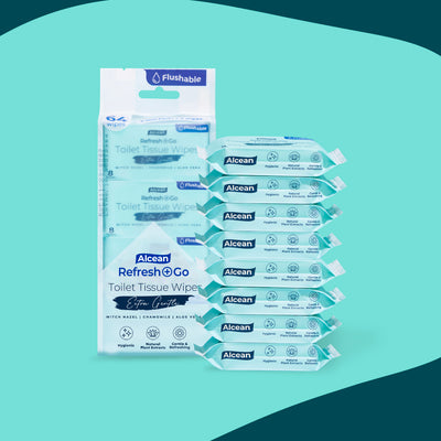 Alcean Flushable Toilet Tissue Wipes 8 Wipes (8 Packs / 16 Packs)
