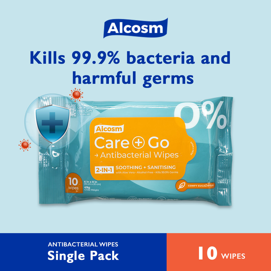 Alcosm™ Antibacterial Wipes - 10 Wipes [Expiry: 11 Apr 2024]
