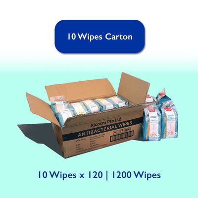 [Carton] Alcosm™ Antibacterial Wipes - 10 Wipes ( 10s' x 120 Packs )