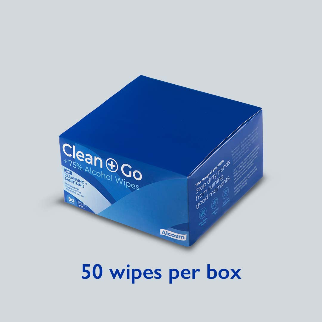 Alcosm™ 75% Classic Alcohol Wipes - Individual Sheet ( 50s' x 1 Boxes ) [Expiry: 12 Aug 2024]