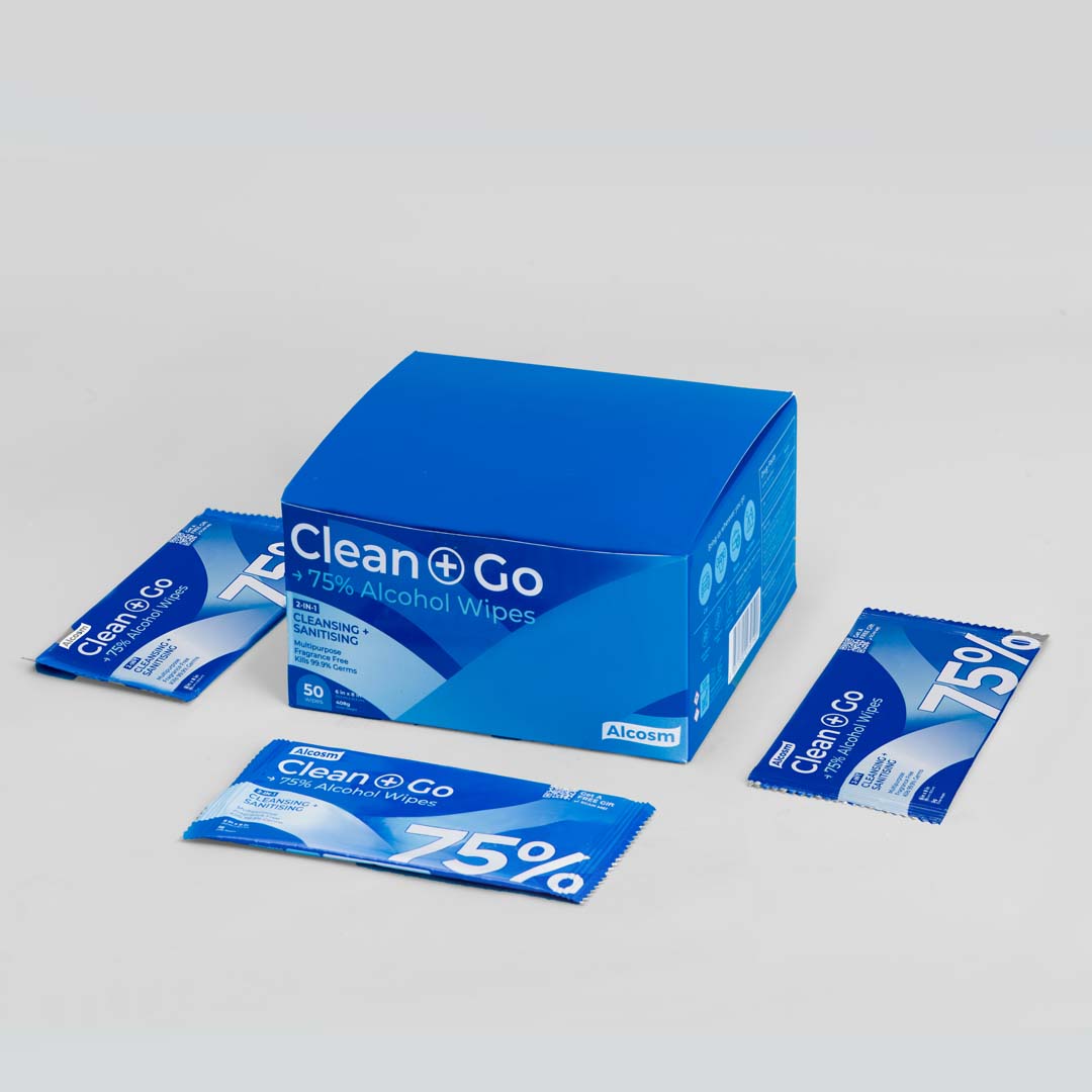Alcosm™ 75% Classic Alcohol Wipes - Individual Sheet ( 50s' x 1 Boxes ) [Expiry: 1 Sept 2024]