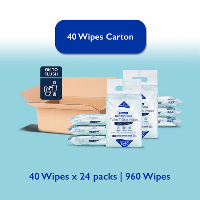 [Carton] Alcean Flushable Toilet Tissue Wipes (40 Wipes x 24 Packs)